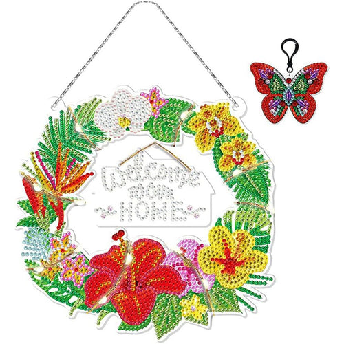 Suspension de Porte Diamond Painting 5D avec Couronne avec LED et Pendentif