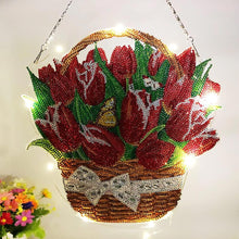 Charger l&#39;image dans la galerie, Suspension de Porte Diamond Painting 5D Tulipes avec LED et Pendentif
