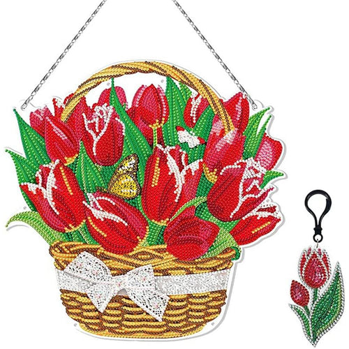 Suspension de Porte Diamond Painting 5D Tulipes avec LED et Pendentif