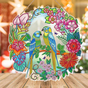 Suspension de Porte Diamond Painting 5D Oiseaux avec LED et Pendentif