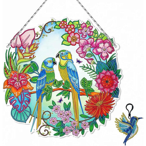 Suspension de Porte Diamond Painting 5D Oiseaux avec LED et Pendentif