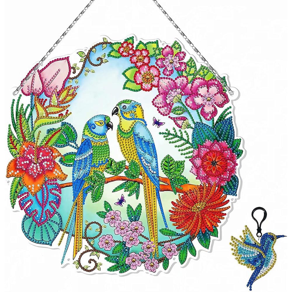 Suspension de Porte Diamond Painting 5D Oiseaux avec LED et Pendentif