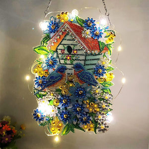 Suspension de Voiture Diamond Painting Maison d'Oiseaux avec LED et Pendentif