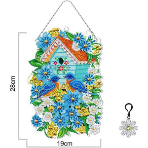 Suspension de Voiture Diamond Painting Maison d'Oiseaux avec LED et Pendentif