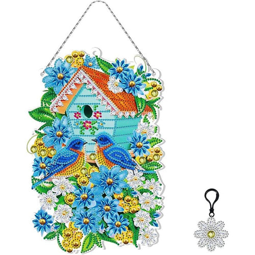 Suspension de Voiture Diamond Painting Maison d'Oiseaux avec LED et Pendentif