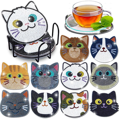 Sous-Verre Diamond Painting 5D Chats Ensemble de 10 Pièces