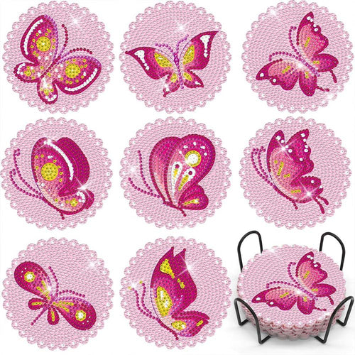 Sous-Verre Diamond Painting 5D avec Papillons Roses