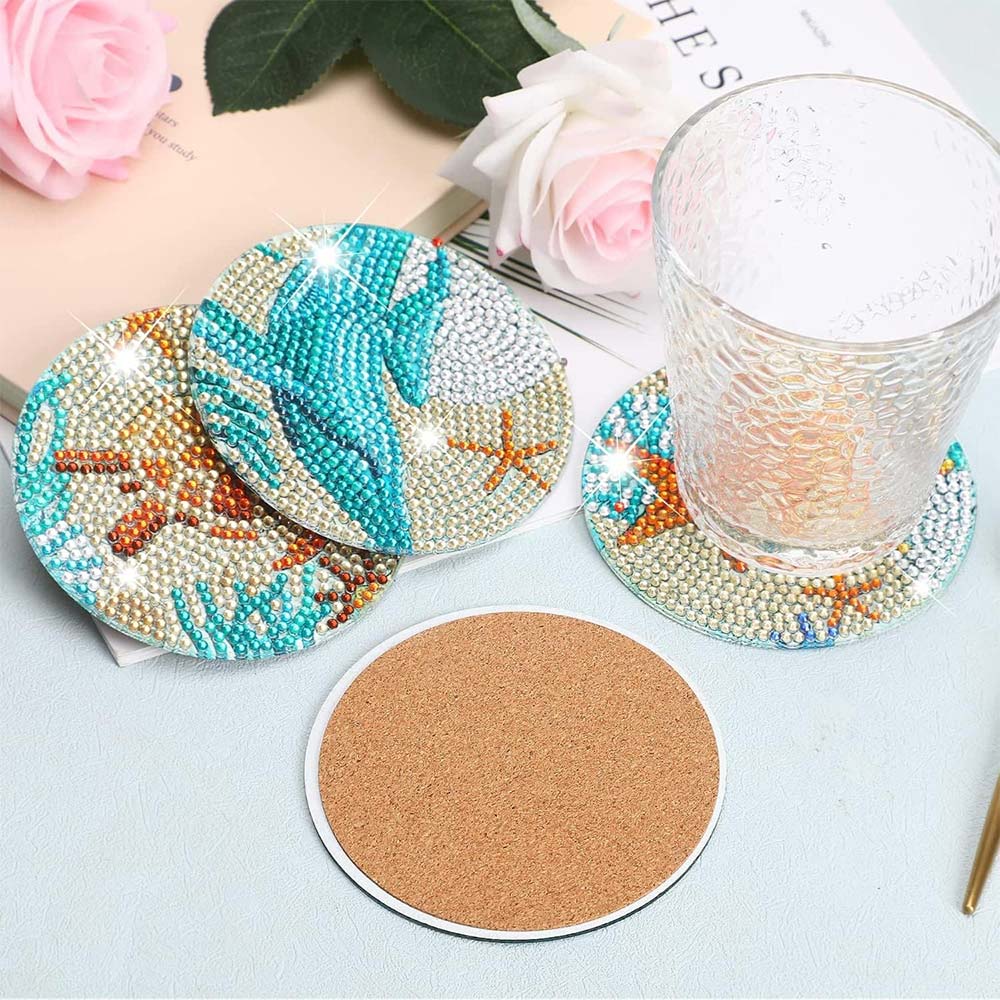 FENGQQKJ Lot 8 Dessous De Verre Diamond Painting Lotus 5D – Kit DIY Mosaïque Avec Support
