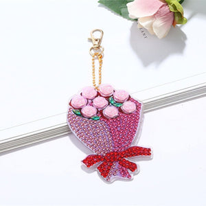 Porte-Clés Diamond Painting 5D Bouquet de Fleurs