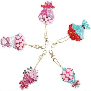 Porte-Clés Diamond Painting 5D Bouquet de Fleurs