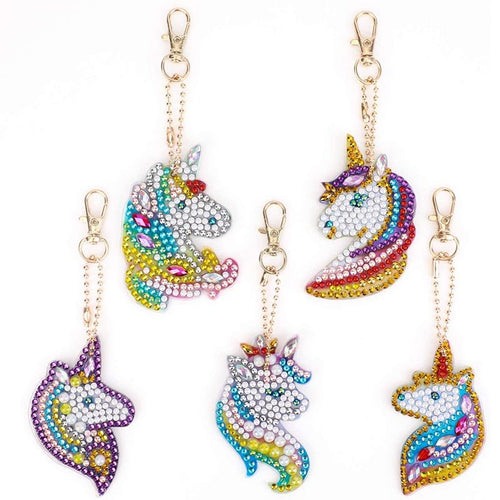 Porte-Clés Diamond Painting 5D avec Licornes 5 Pièces