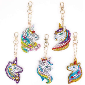 Porte-Clés Diamond Painting 5D avec Licornes 5 Pièces