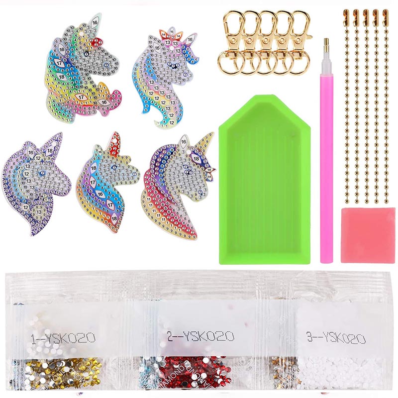 Porte-Clés Diamond Painting 5D avec Licornes 5 Pièces
