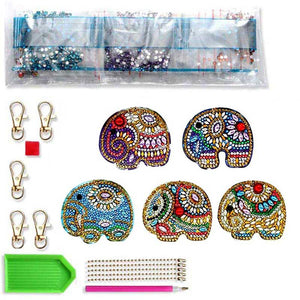 Porte-Clés Diamond Painting 5D Éléphants 5 Pièces
