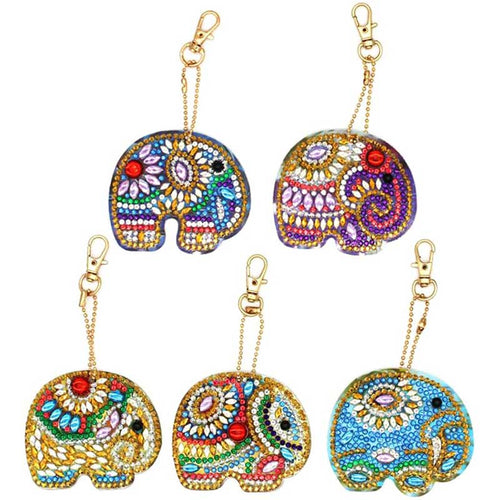 Porte-Clés Diamond Painting 5D Éléphants 5 Pièces