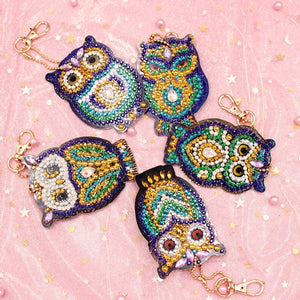 Porte-Clés Diamond Painting 5D Hiboux Ensemble de 5 Pièces