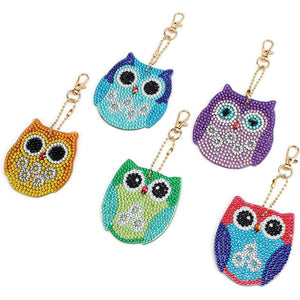 Porte-Clés Diamond Art Hiboux 5 Pièces
