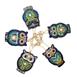 Porte-Clés Diamond Painting 5D Hiboux Ensemble de 5 Pièces
