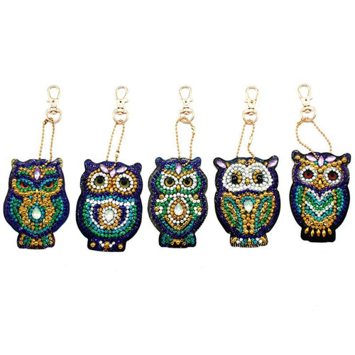 Porte-Clés Diamond Painting 5D Hiboux Ensemble de 5 Pièces