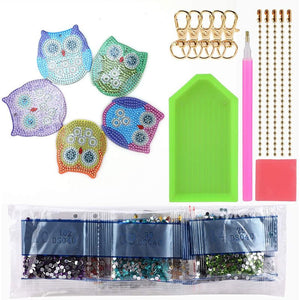 Porte-Clés Diamond Art Hiboux 5 Pièces