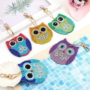 Porte-Clés Diamond Art Hiboux 5 Pièces