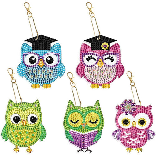 Porte-Clés Diamond Painting 5D avec Hiboux 5 Pièces