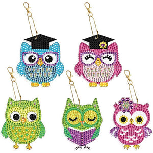 Porte-Clés Diamond Painting 5D avec Hiboux 5 Pièces