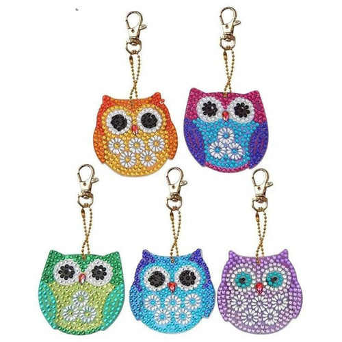 Porte-Clés Diamond Art Hiboux 5 Pièces