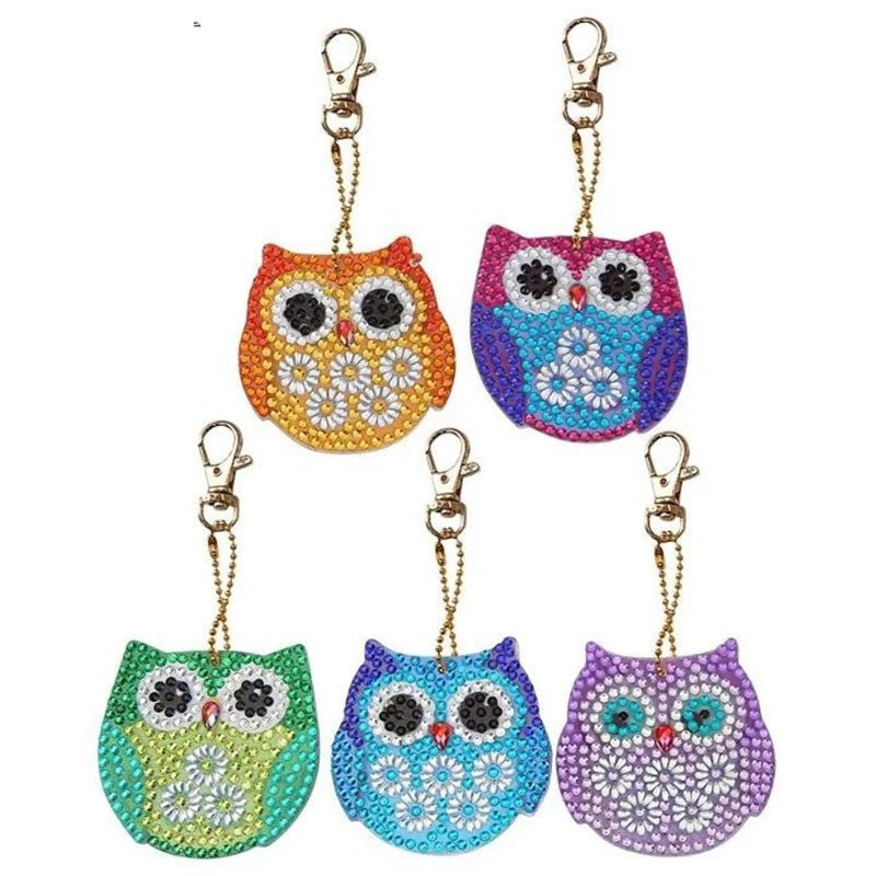 Porte-Clés Diamond Art Hiboux 5 Pièces