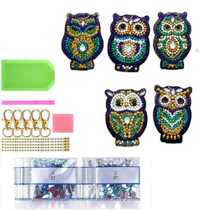 Porte-Clés Diamond Painting 5D Hiboux Ensemble de 5 Pièces