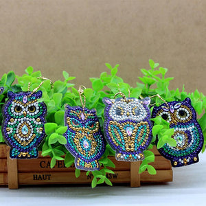 Porte-Clés Diamond Painting 5D Hiboux Ensemble de 5 Pièces