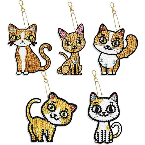 Porte-Clés Diamond Art Chats 5 Pièces
