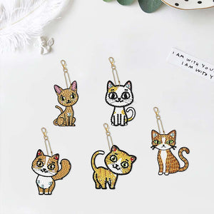Porte-Clés Diamond Art Chats 5 Pièces