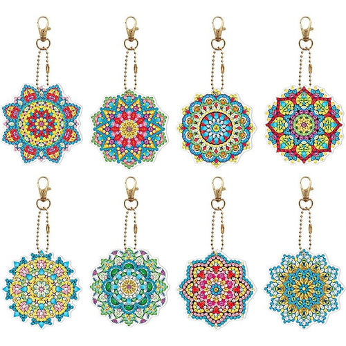 Porte-Clés Diamond Painting 5D Mandala 8 Pièces