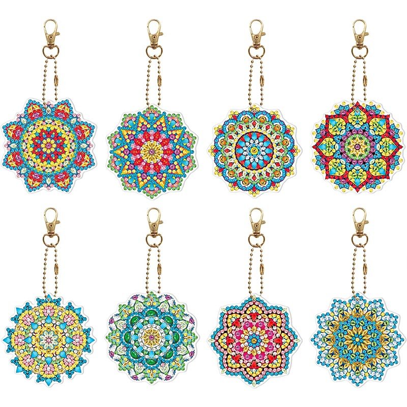 Porte-Clés Diamond Painting 5D Mandala 8 Pièces