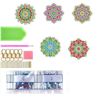 Porte-Clés Diamond Painting 5D Fleurs Mandala 5 Pièces