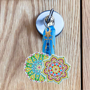 Porte-Clés Diamond Painting 5D Fleurs Mandala 5 Pièces