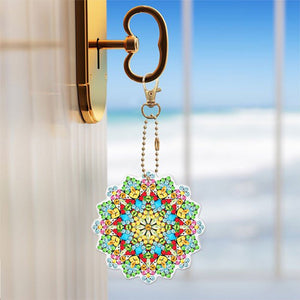 Porte-Clés Diamond Painting 5D Fleurs Mandala 5 Pièces