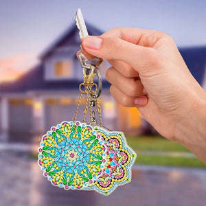 Porte-Clés Diamond Painting 5D Fleurs Mandala 5 Pièces