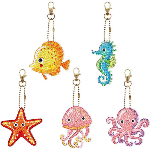 Porte-Clés Diamond Painting 5D Animaux Oceaniques 5 Pièces