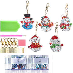 Porte-Clés Diamond Painting 5D avec Bonhommes de Neige 5 Pièces