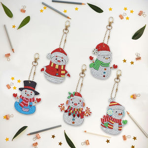 Porte-Clés Diamond Painting 5D avec Bonhommes de Neige 5 Pièces