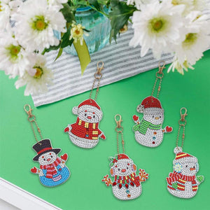 Porte-Clés Diamond Painting 5D avec Bonhommes de Neige 5 Pièces