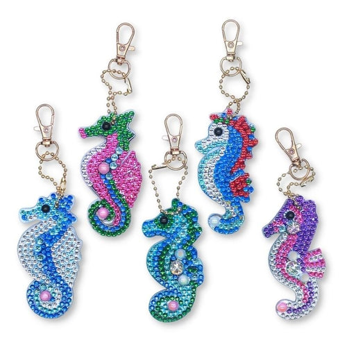 Porte-Clés Diamond Painting 5D Hippocampes 5 Pièces