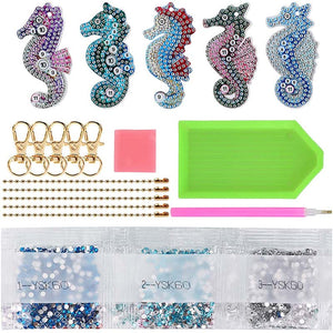 Porte-Clés Diamond Painting 5D Hippocampes 5 Pièces