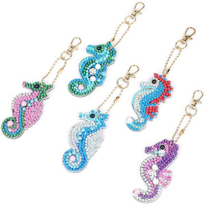 Porte-Clés Diamond Painting 5D Hippocampes 5 Pièces