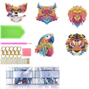 Porte-Clés Diamond Painting 5D Animaux 5 Pièces