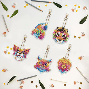 Porte-Clés Diamond Painting 5D Animaux 5 Pièces