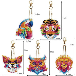Porte-Clés Diamond Painting 5D Animaux 5 Pièces