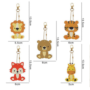 Porte-Clés Diamond Painting 5D avec Animaux 5 Pièces